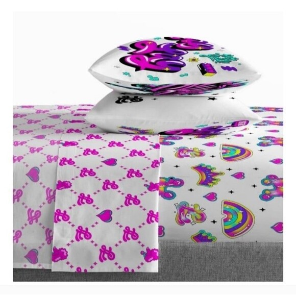 Lay Lay Toodles Pink Poodles Kids 4-Piece Full Sheet Set, Microfiber, Pink - Picture 2 of 9